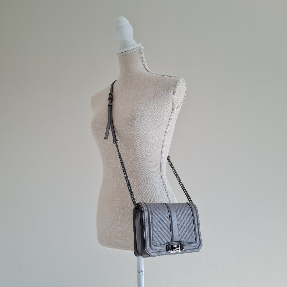Charcoal Leather Crossbody Square Small Quilted Flap Top Gray Grey